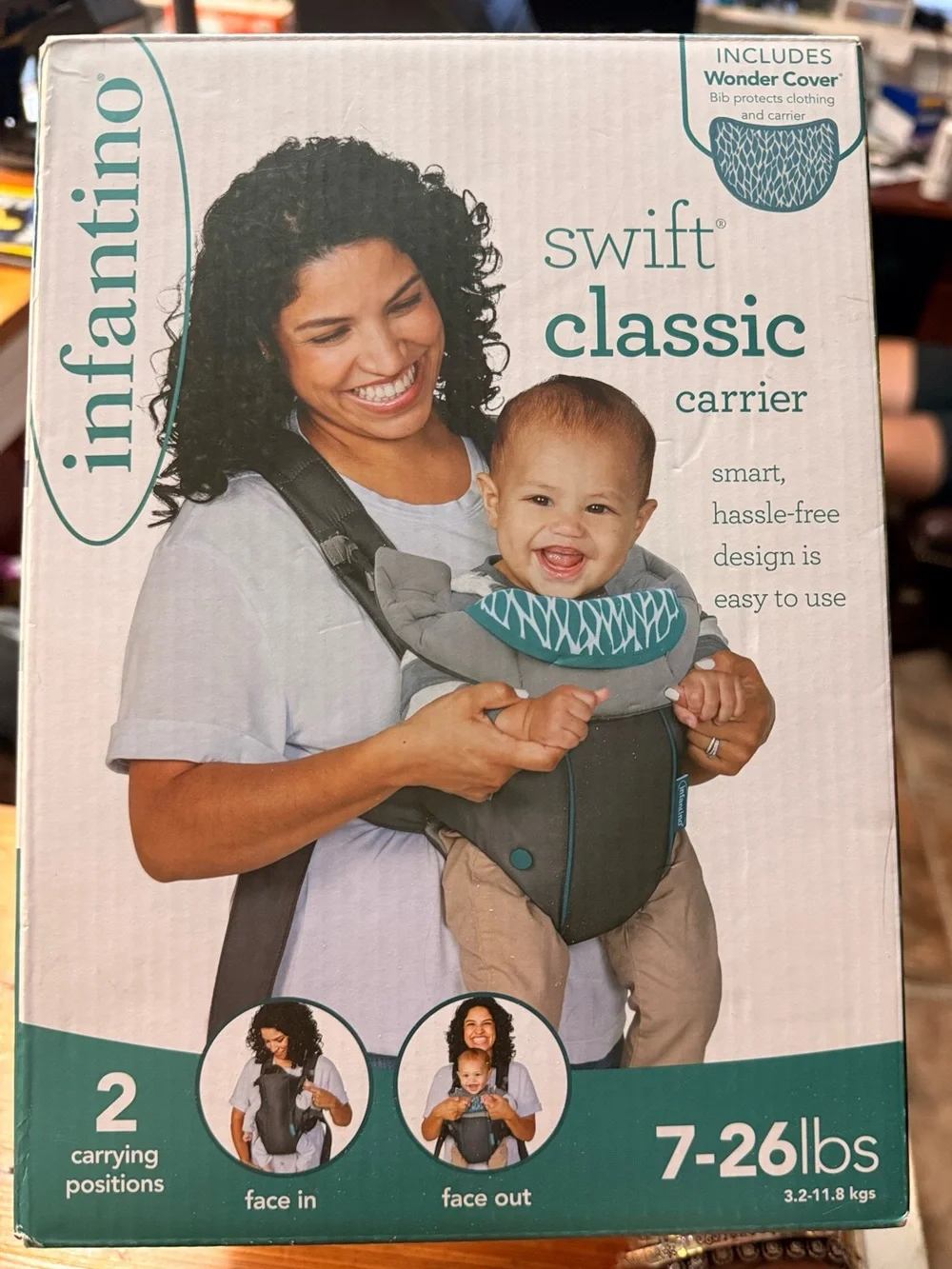 Infantino Swift Classic Carrier - Gray with Teal Accents 7-26 lbs